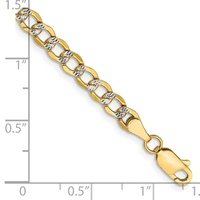 14K 7 inch 43mm SemiSolid with Rhodium Pav Curb with Lobster Clasp Bracelet TreasureFineJewelers Bracelets