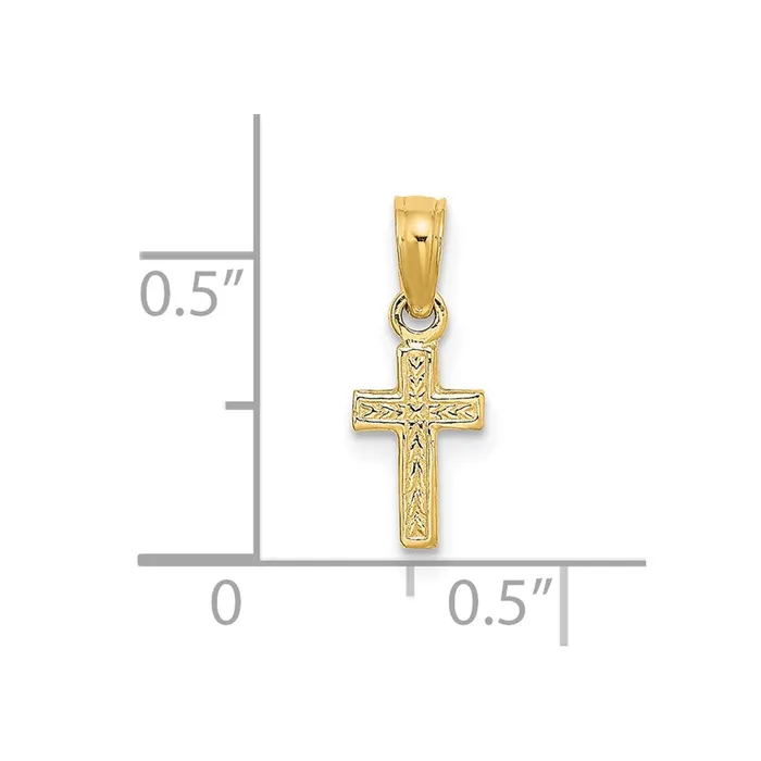 14K Polished and Engraved Mini Cross Charm TreasureFineJewelers Charm Necklaces