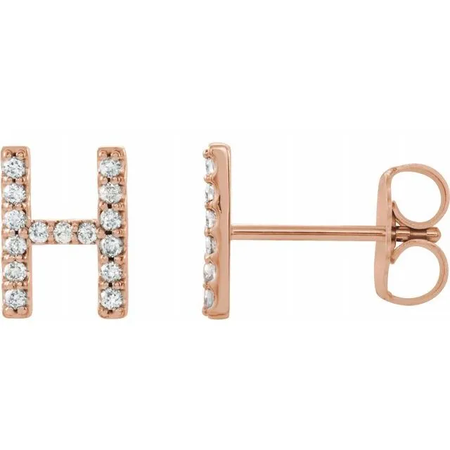 14K Rose 06 CTW Diamond Single Initial H Earring TreasureFineJewelers Earrings