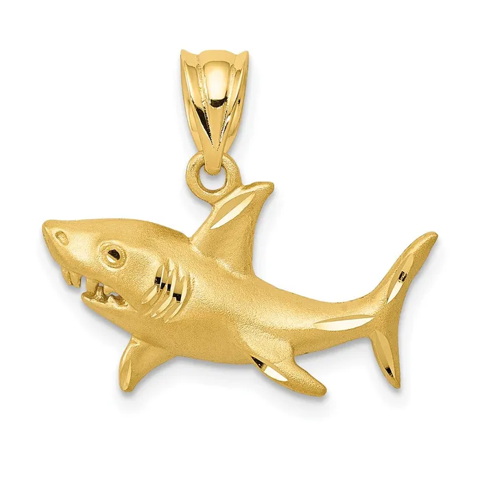 14K Satin DiamondCut Shark Pendant TreasureFineJewelers Necklaces