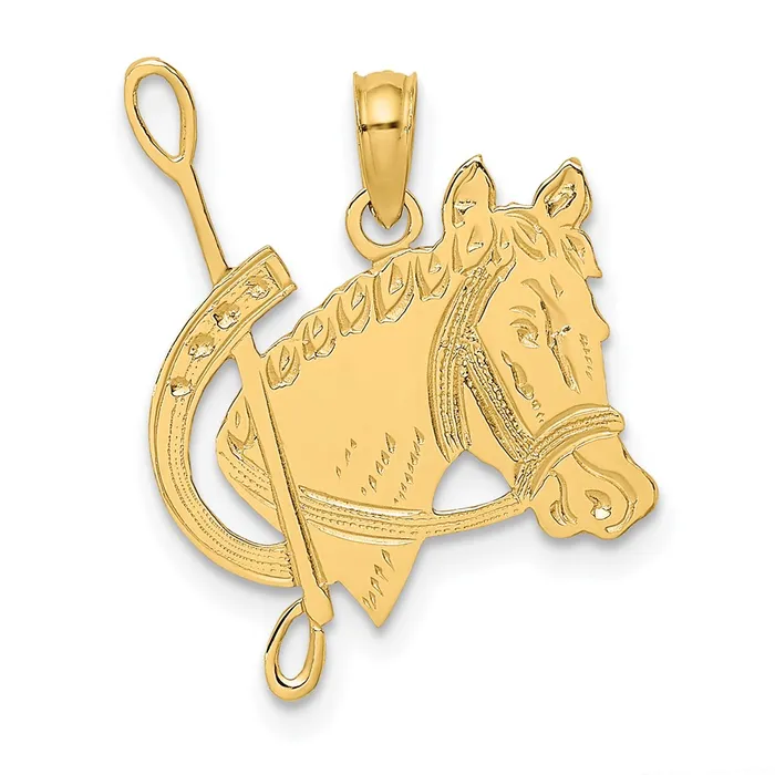 14K Textured Horse Head and Shoe Charm TreasureFineJewelers Charm Necklaces