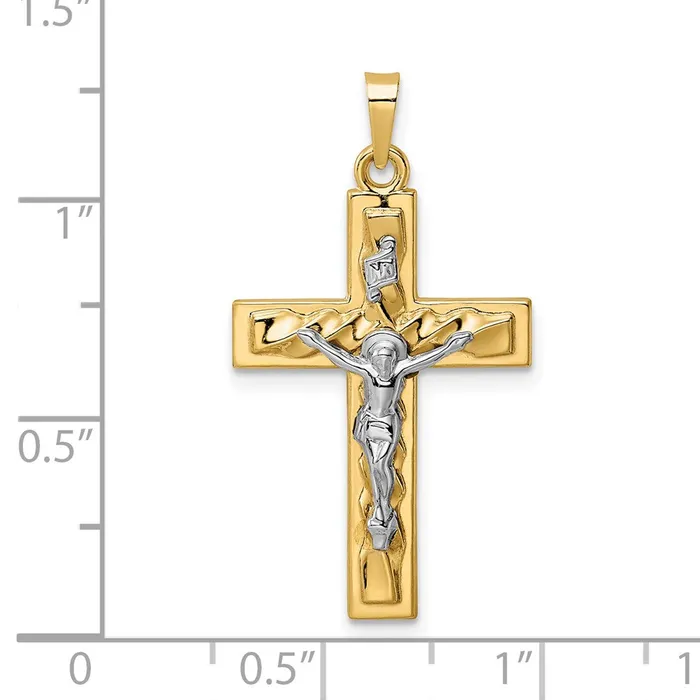 14k Twotone Polished and Twisted Hollow INRI Crucifix Pendant TreasureFineJewelers Rings