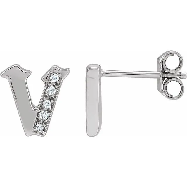 14K White Gold 025 CTW Diamond Single Gothic Initial V Earring TreasureFineJewelers Earrings 14K White Gold 025 CTW Diamond Single Gothic Initial V Earring TreasureFineJewelers Earrings