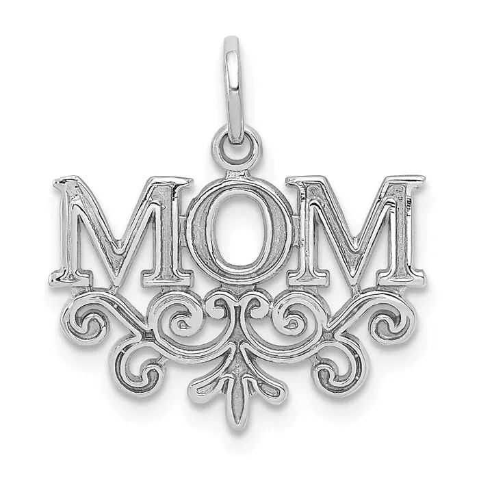 14k White Gold MOM Charm TreasureFineJewelers Charm Necklaces