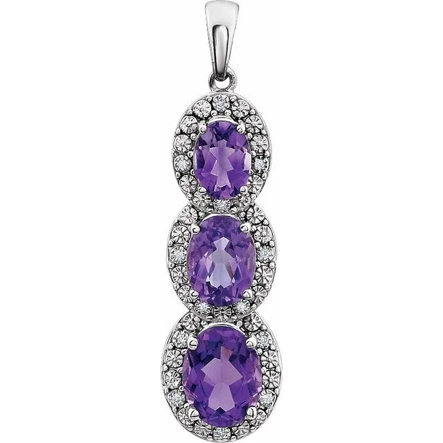 14K White Gold Natural Amethyst 04 CTW Natural Diamond Pendant TreasureFineJewelers Necklaces 14K White Gold Natural Amethyst 04 CTW Natural Diamond Pendant TreasureFineJewelers Necklaces