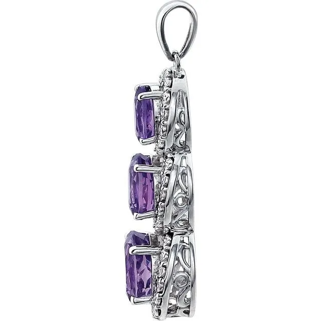 14K White Gold Natural Amethyst 04 CTW Natural Diamond Pendant TreasureFineJewelers Necklaces