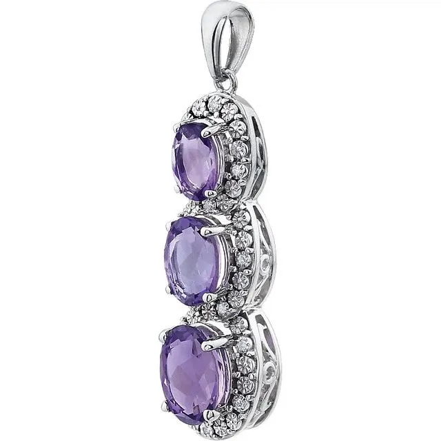 14K White Gold Natural Amethyst 04 CTW Natural Diamond Pendant TreasureFineJewelers Necklaces