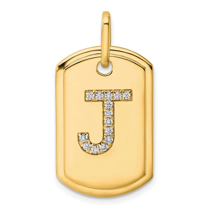 14k Yellow Gold Diamond Initial J Dog Tag Charm TreasureFineJewelers Charm Necklaces 14k Yellow Gold Diamond Initial J Dog Tag Charm TreasureFineJewelers Charm Necklaces