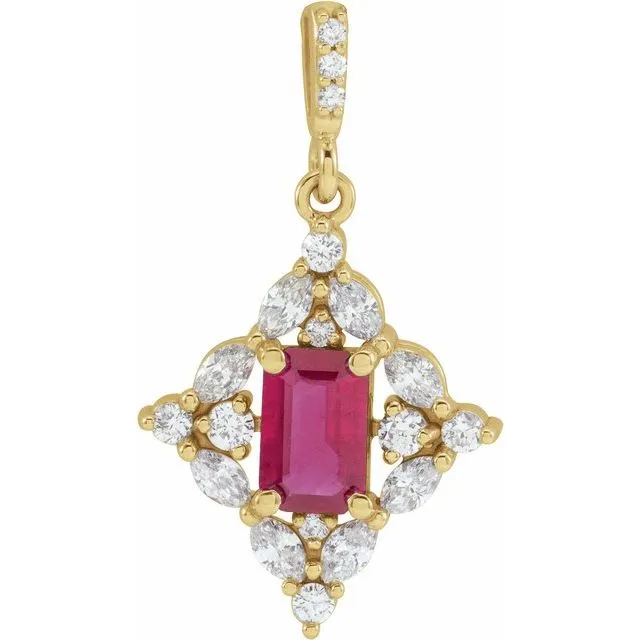 14K Yellow Gold Natural Ruby 13 CTW Natural Diamond Pendant TreasureFineJewelers Necklaces 14K Yellow Gold Natural Ruby 13 CTW Natural Diamond Pendant TreasureFineJewelers Necklaces