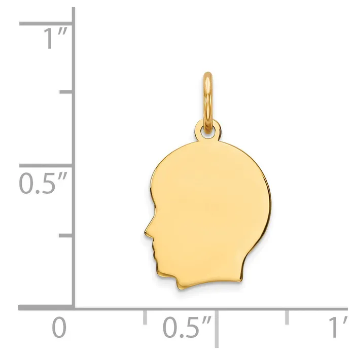14k Yellow Gold Plain Small 011 Gauge Facing Left Engravable Boy Head Charm TreasureFineJewelers Charm Necklaces