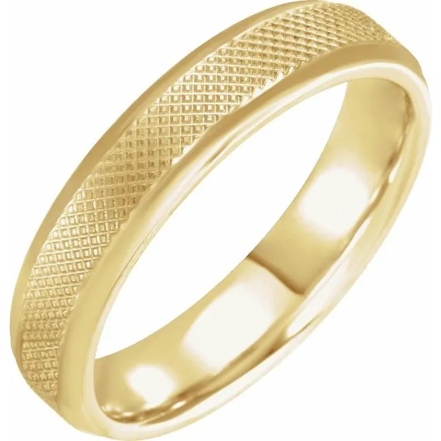 18K Yellow Gold 5 mm ComfortFit Knurled Beveled Edge Band TreasureFineJewelers Rings 18K Yellow Gold 5 mm ComfortFit Knurled Beveled Edge Band TreasureFineJewelers Rings