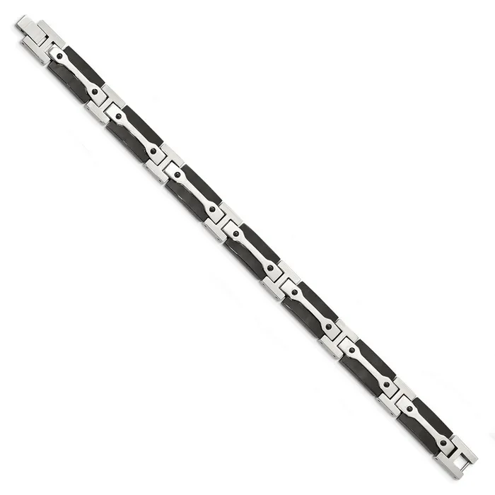Bracelets Chisel Stainless Steel Polished Black IPplated 9 inch Link Bracelet TreasureFineJewelers