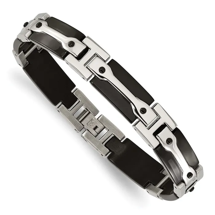 Bracelets Chisel Stainless Steel Polished Black IPplated 9 inch Link Bracelet TreasureFineJewelers