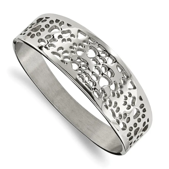 Bracelets TreasureFineJewelers Chisel Stainless Steel Polished Paw Print Cutout Hinged Bangle Bracelets TreasureFineJewelers Chisel Stainless Steel Polished Paw Print Cutout Hinged Bangle