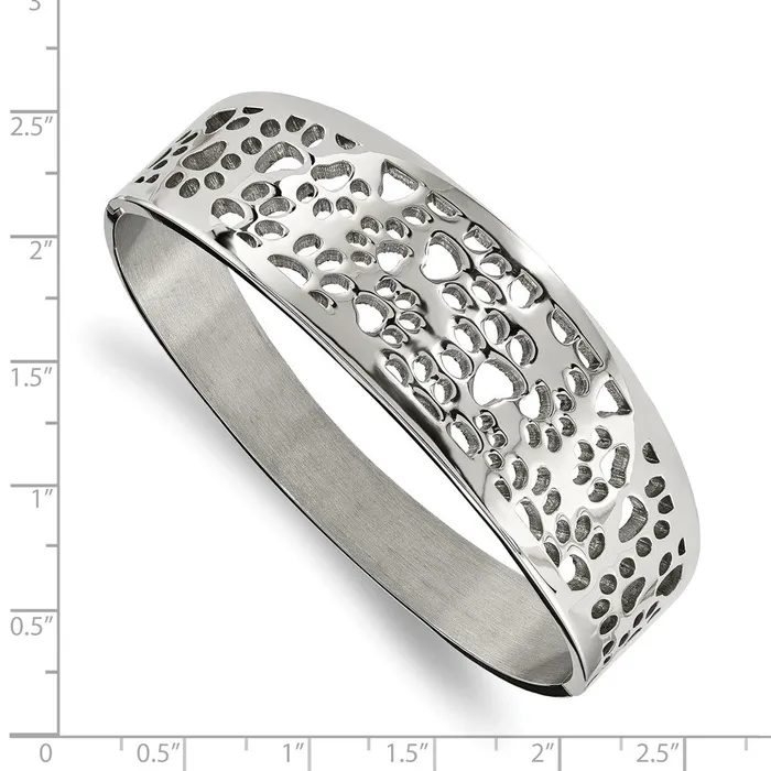 Bracelets TreasureFineJewelers Chisel Stainless Steel Polished Paw Print Cutout Hinged Bangle