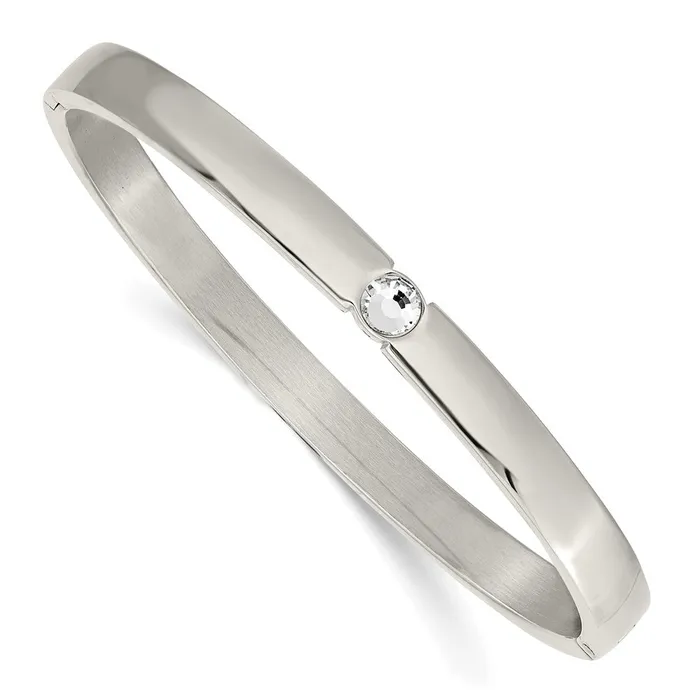 Bracelets TreasureFineJewelers Stainless Steel Polished with Preciosa Crystal 6mm Hinged Bangle Bracelets TreasureFineJewelers Stainless Steel Polished with Preciosa Crystal 6mm Hinged Bangle