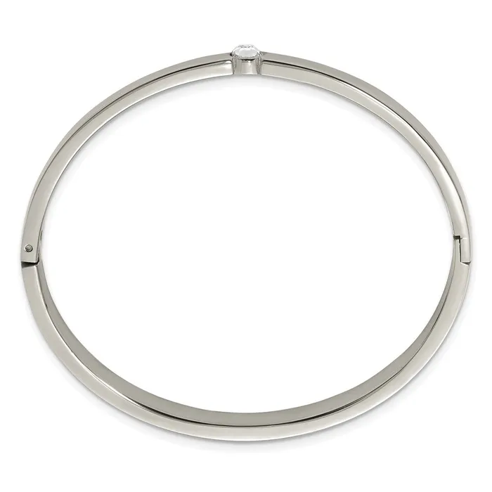 Bracelets TreasureFineJewelers Stainless Steel Polished with Preciosa Crystal 6mm Hinged Bangle