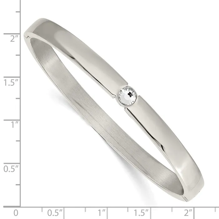 Bracelets TreasureFineJewelers Stainless Steel Polished with Preciosa Crystal 6mm Hinged Bangle