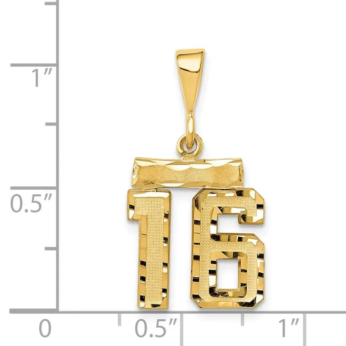 Charm Necklaces 14k Small Brushed Diamondcut Number 16 Charm TreasureFineJewelers
