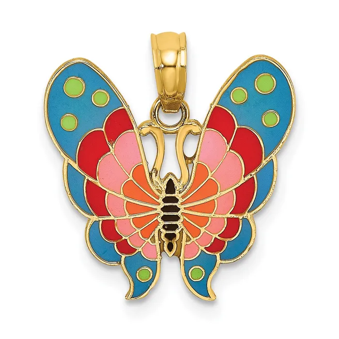 Charm Necklaces 14K w MultiColor Enamel Butterfly Charm TreasureFineJewelers Charm Necklaces 14K w MultiColor Enamel Butterfly Charm TreasureFineJewelers
