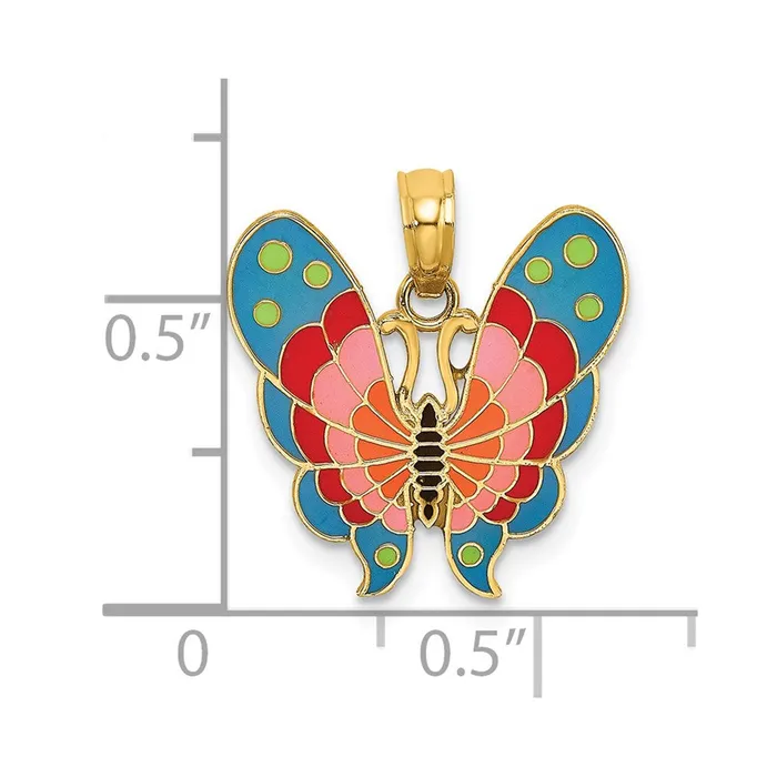 Charm Necklaces 14K w MultiColor Enamel Butterfly Charm TreasureFineJewelers