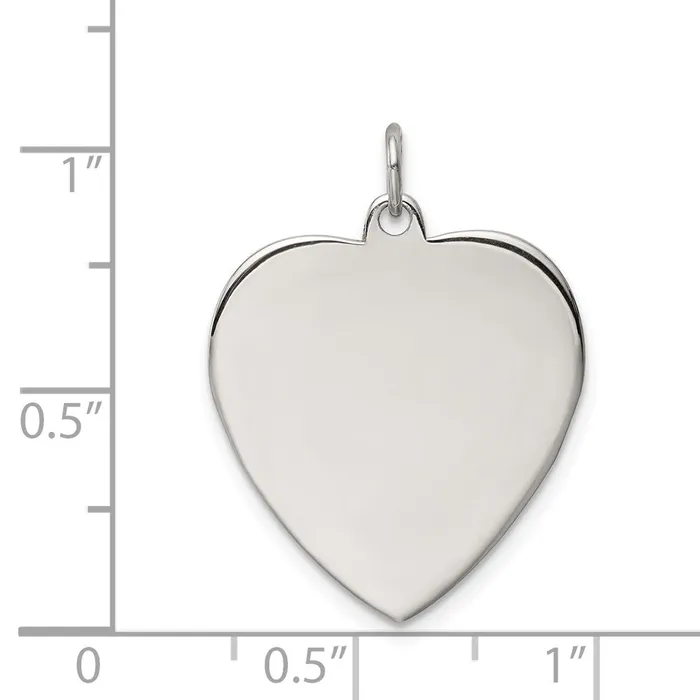 Charm Necklaces SS Rhplt Engraveable Heart Polished FrontSatin Back Disc Charm TreasureFineJewelers