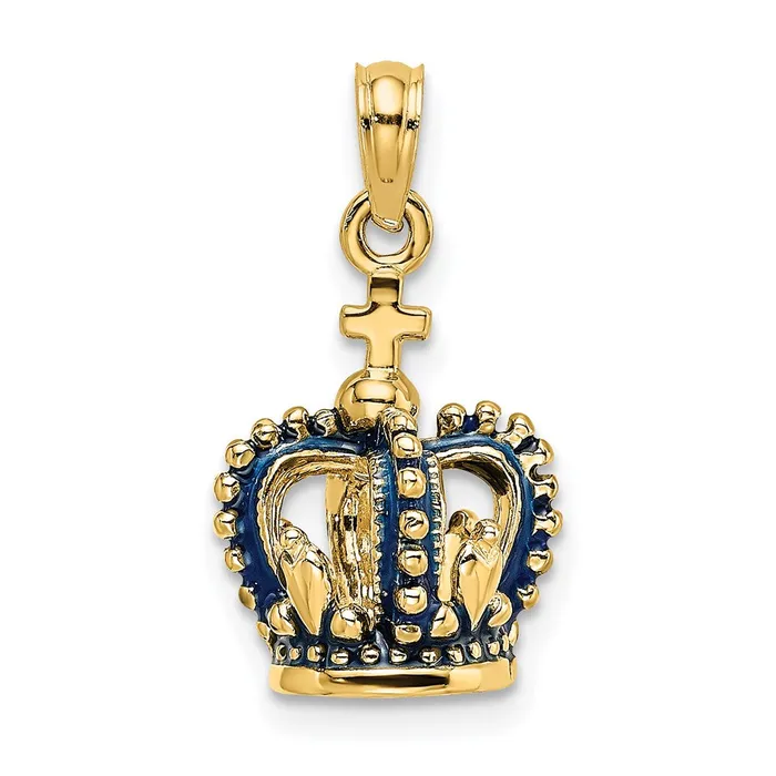 Charm Necklaces TreasureFineJewelers 14K 3D w Blue Enamel Crown Charm