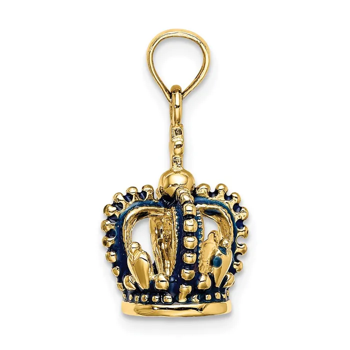 Charm Necklaces TreasureFineJewelers 14K 3D w Blue Enamel Crown Charm