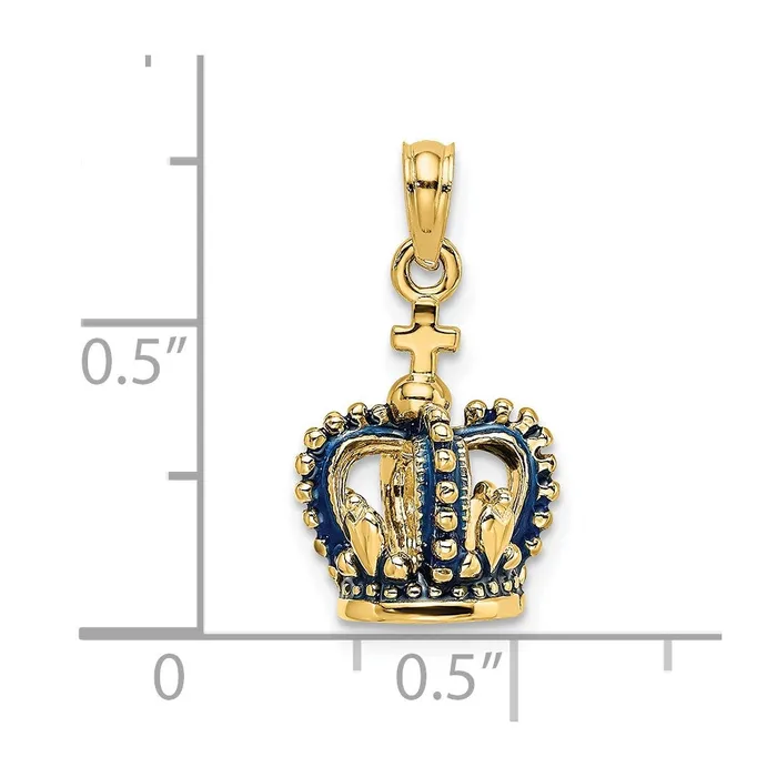 Charm Necklaces TreasureFineJewelers 14K 3D w Blue Enamel Crown Charm