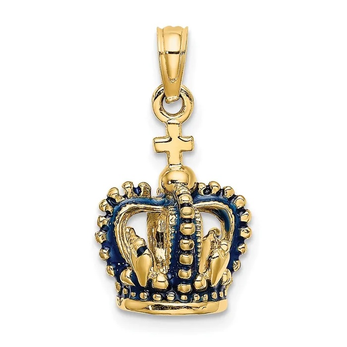 Charm Necklaces TreasureFineJewelers 14K 3D w Blue Enamel Crown Charm