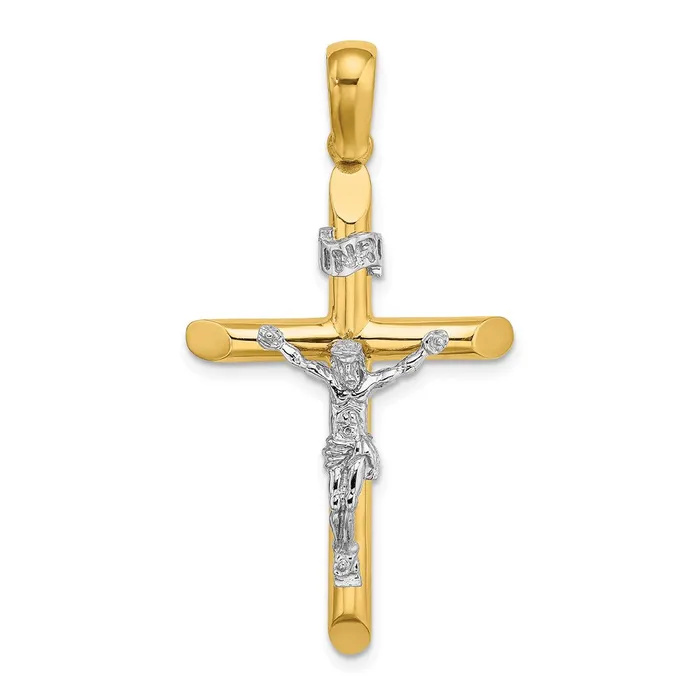 Charm Necklaces TreasureFineJewelers 14K W Rhodium Polished Crucifix Charm Charm Necklaces TreasureFineJewelers 14K W Rhodium Polished Crucifix Charm