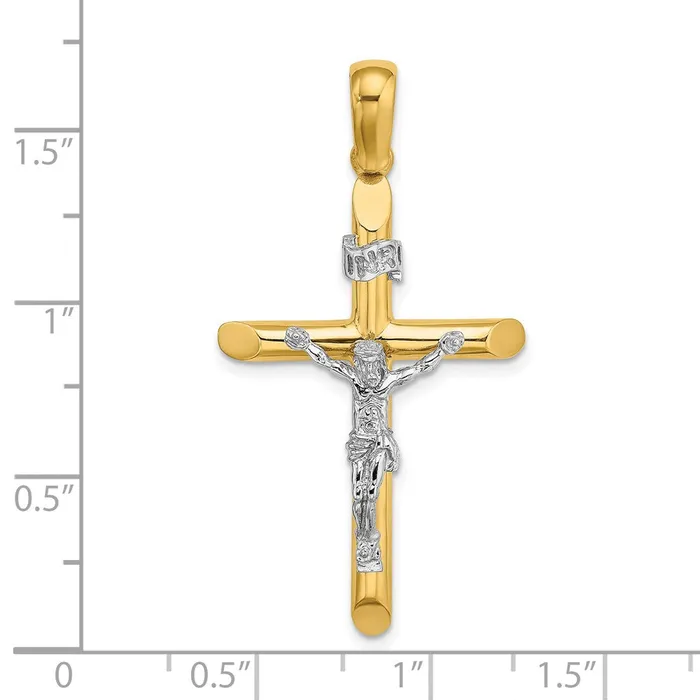 Charm Necklaces TreasureFineJewelers 14K W Rhodium Polished Crucifix Charm