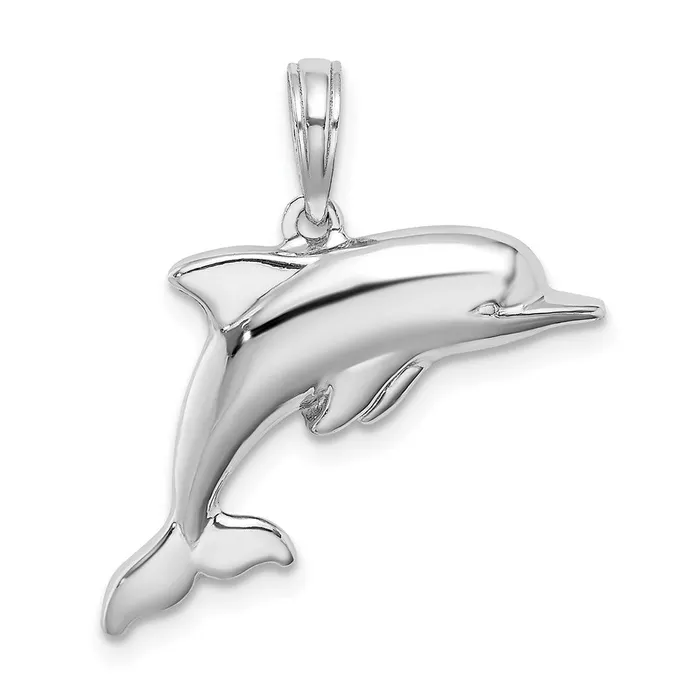 Charm Necklaces TreasureFineJewelers 14K White Gold 3D Puffed Dolphin Charm Charm Necklaces TreasureFineJewelers 14K White Gold 3D Puffed Dolphin Charm