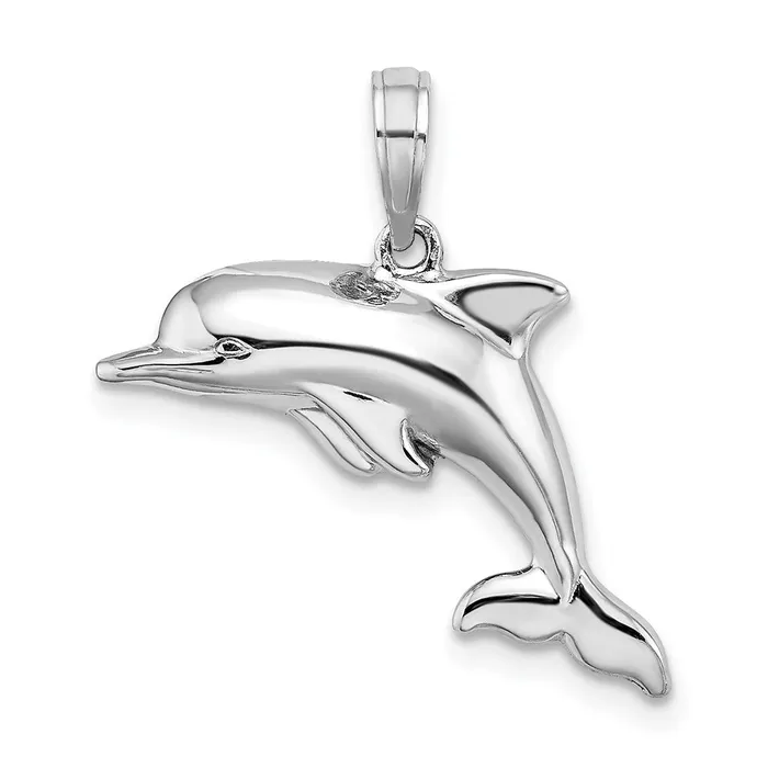 Charm Necklaces TreasureFineJewelers 14K White Gold 3D Puffed Dolphin Charm