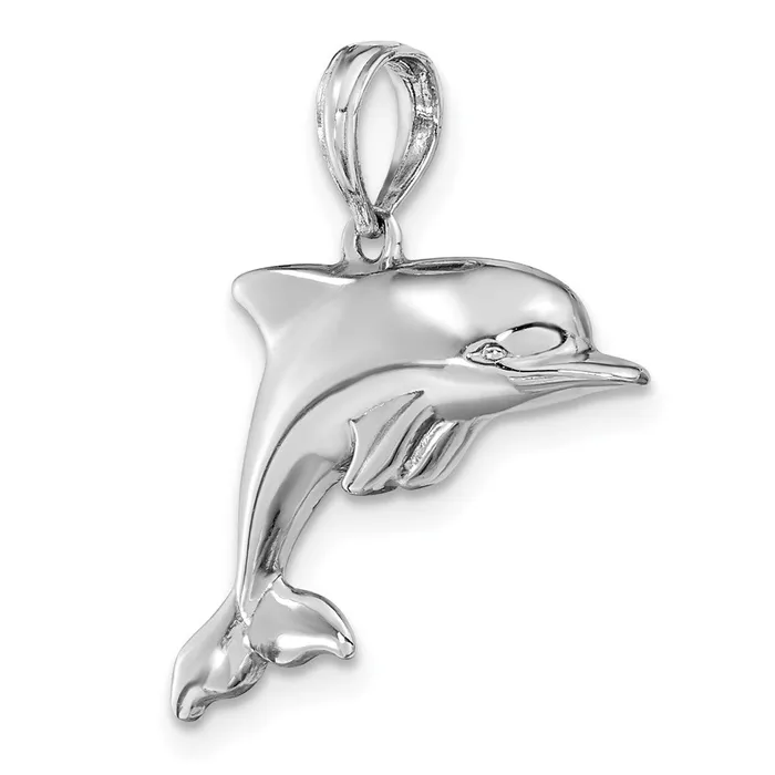 Charm Necklaces TreasureFineJewelers 14K White Gold 3D Puffed Dolphin Charm