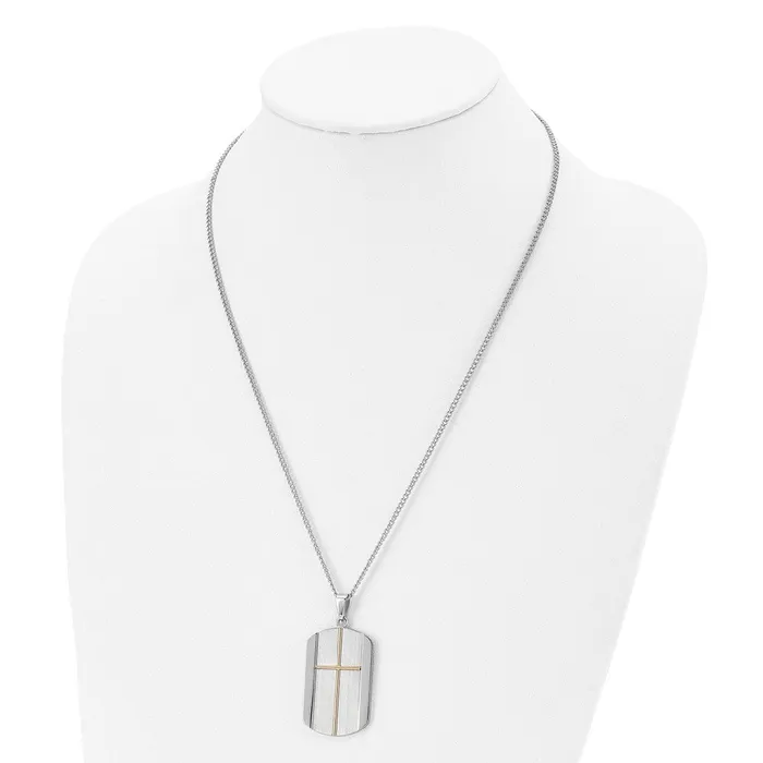 Chisel Stainless Steel Brushed and Polished Yellow IPplated Cross Dog Tag on a 22 inch Curb Chain Necklace TreasureFineJewelers Necklaces