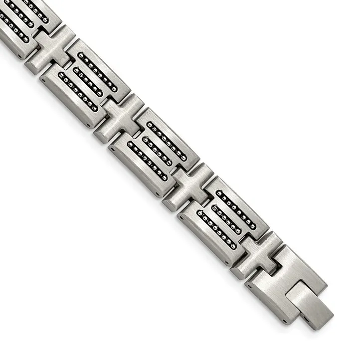 Chisel Stainless Steel Brushed with Polished Beads Inlay 85 inch Link Bracelet TreasureFineJewelers Bracelets Chisel Stainless Steel Brushed with Polished Beads Inlay 85 inch Link Bracelet TreasureFineJewelers Bracelets