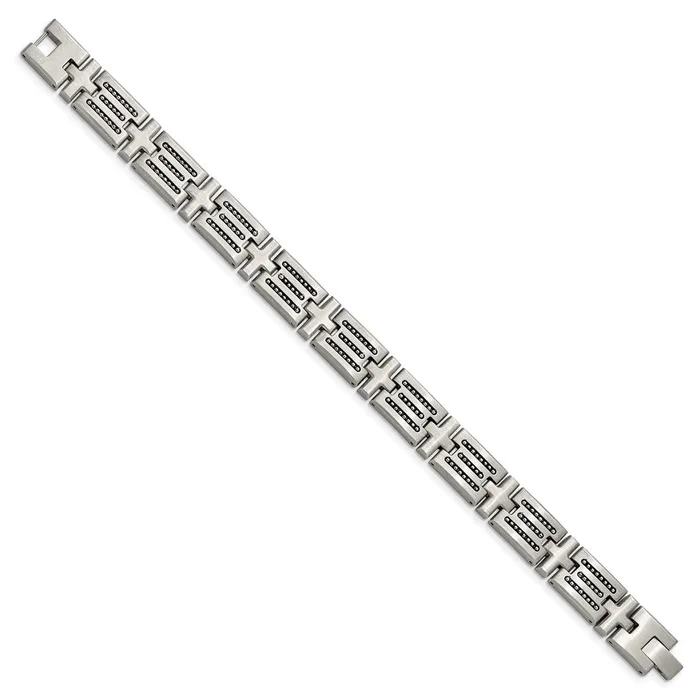 Chisel Stainless Steel Brushed with Polished Beads Inlay 85 inch Link Bracelet TreasureFineJewelers Bracelets