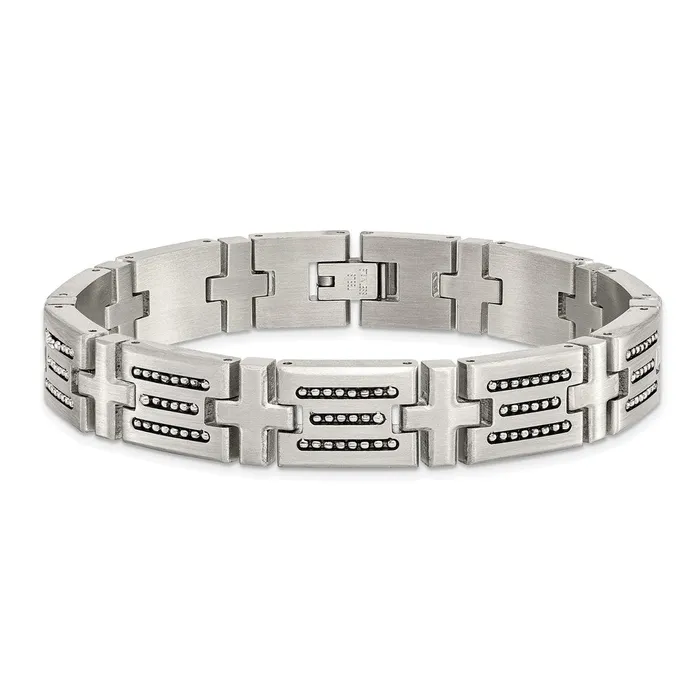 Chisel Stainless Steel Brushed with Polished Beads Inlay 85 inch Link Bracelet TreasureFineJewelers Bracelets