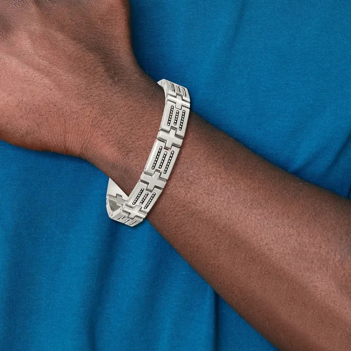 Chisel Stainless Steel Brushed with Polished Beads Inlay 85 inch Link Bracelet TreasureFineJewelers Bracelets