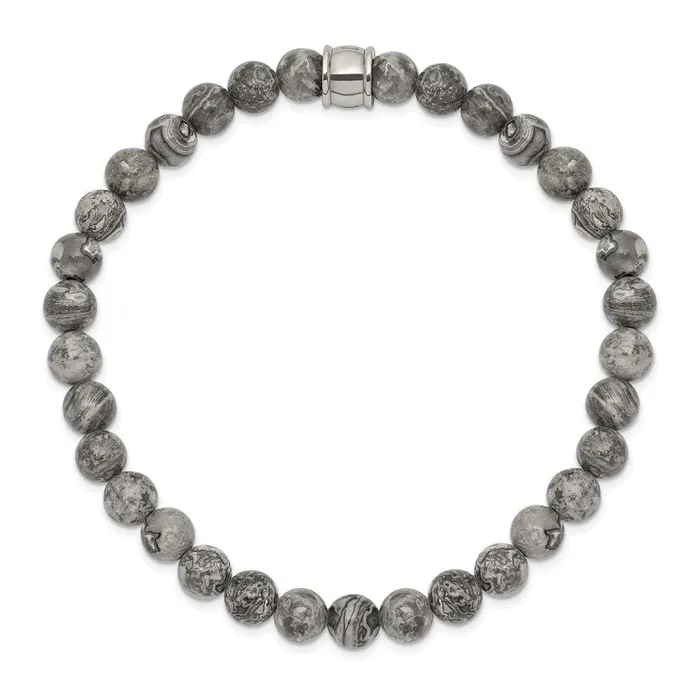 Chisel Stainless Steel Polished 6mm Grey Jasper Beaded Stretch Bracelet TreasureFineJewelers Bracelets