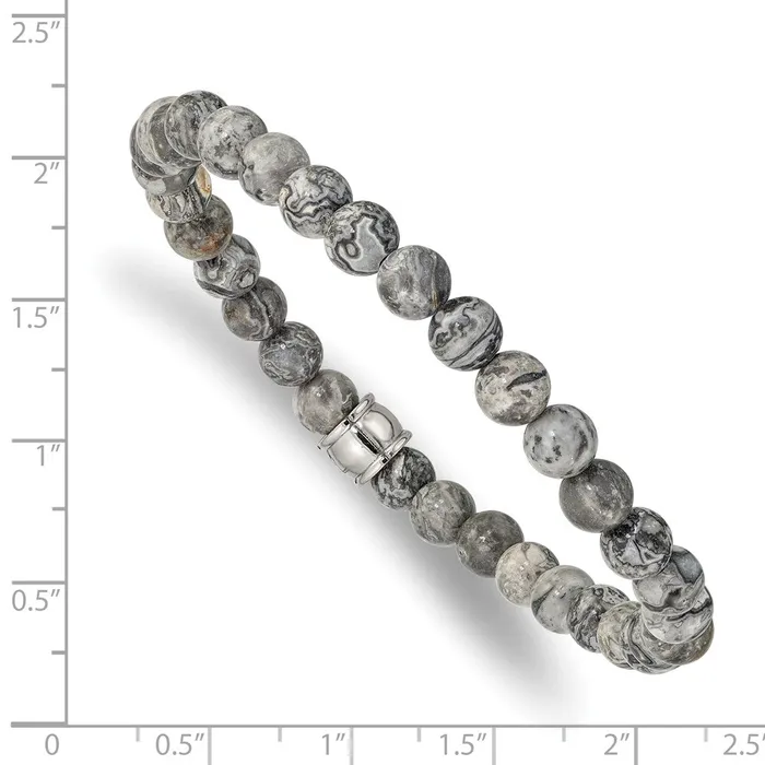 Chisel Stainless Steel Polished 6mm Grey Jasper Beaded Stretch Bracelet TreasureFineJewelers Bracelets