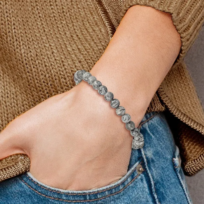 Chisel Stainless Steel Polished 6mm Grey Jasper Beaded Stretch Bracelet TreasureFineJewelers Bracelets