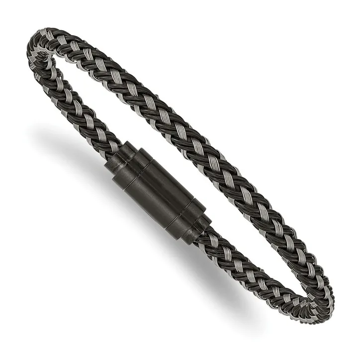 Chisel Stainless Steel Polished Black IPplated Braided Wire and Rubber 825 inch Bracelet TreasureFineJewelers Bracelets Chisel Stainless Steel Polished Black IPplated Braided Wire and Rubber 825 inch Bracelet TreasureFineJewelers Bracelets