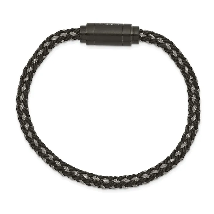 Chisel Stainless Steel Polished Black IPplated Braided Wire and Rubber 825 inch Bracelet TreasureFineJewelers Bracelets