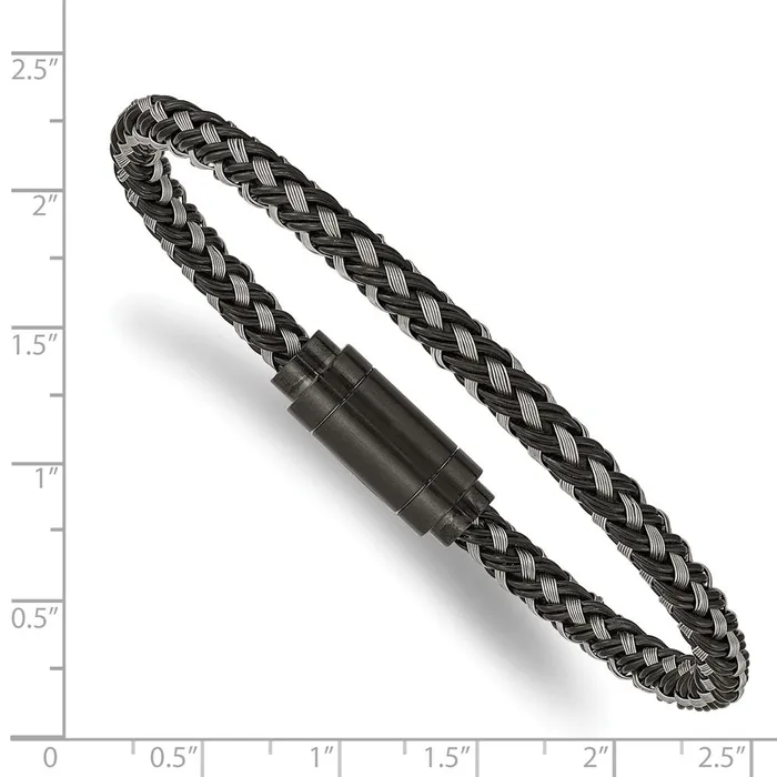 Chisel Stainless Steel Polished Black IPplated Braided Wire and Rubber 825 inch Bracelet TreasureFineJewelers Bracelets