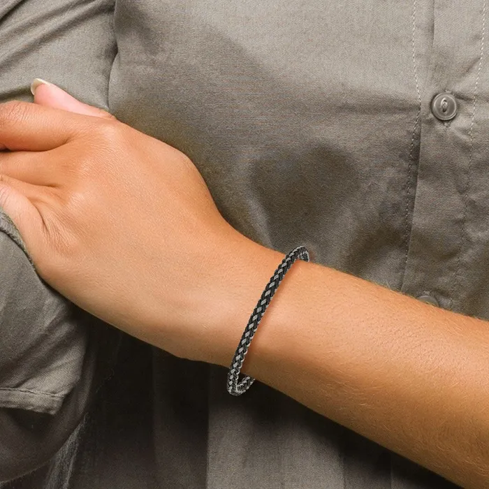 Chisel Stainless Steel Polished Black IPplated Braided Wire and Rubber 825 inch Bracelet TreasureFineJewelers Bracelets
