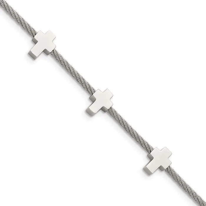 Chisel Stainless Steel Polished Crosses on Twisted Wire 75 inch Bracelet with 75 inch Extension TreasureFineJewelers Bracelets Chisel Stainless Steel Polished Crosses on Twisted Wire 75 inch Bracelet with 75 inch Extension TreasureFineJewelers Bracelets