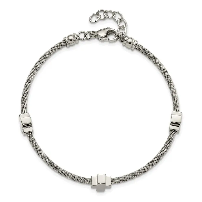 Chisel Stainless Steel Polished Crosses on Twisted Wire 75 inch Bracelet with 75 inch Extension TreasureFineJewelers Bracelets