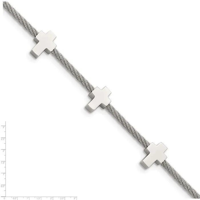 Chisel Stainless Steel Polished Crosses on Twisted Wire 75 inch Bracelet with 75 inch Extension TreasureFineJewelers Bracelets